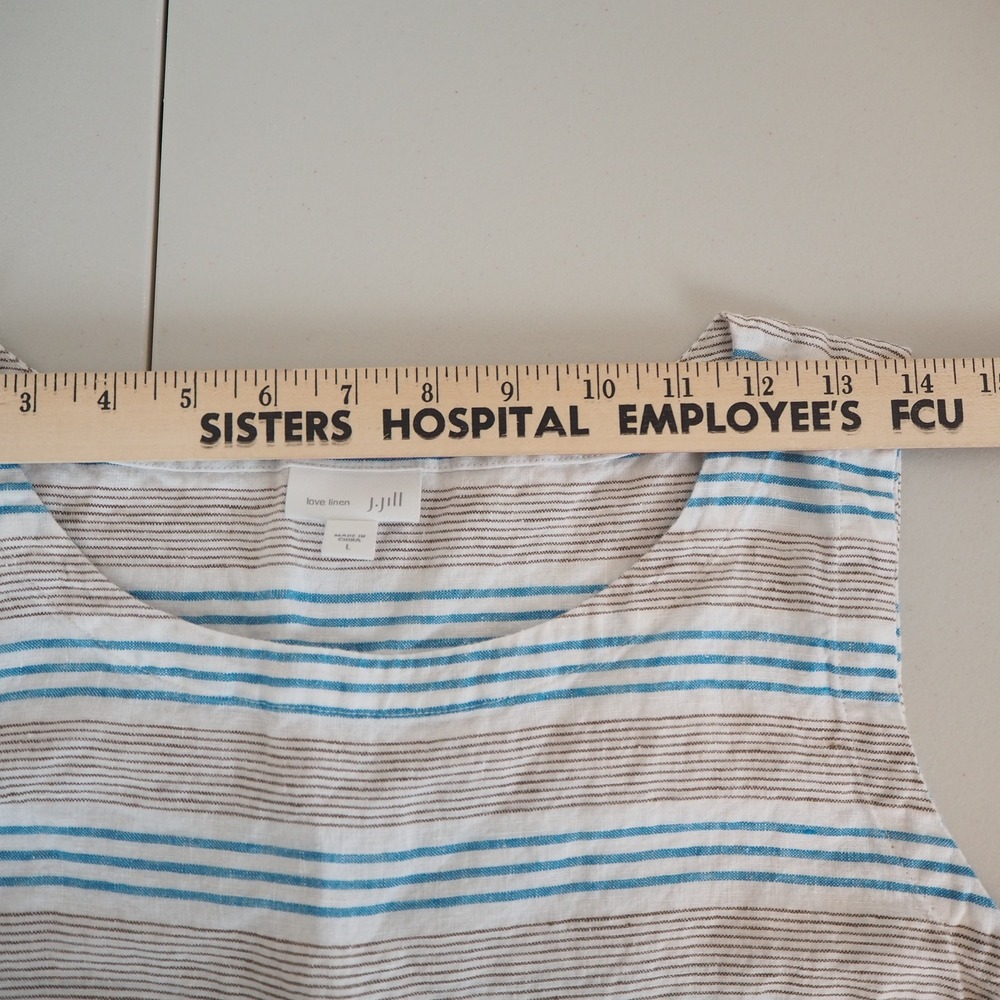 J. Jill Love Linen Sleeveless Striped Shift‎ Dress Women's Large Pockets Coastal - Picture 5 of 9